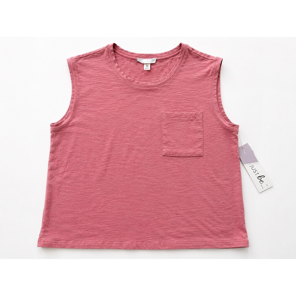 Just Be Womens Pink Sleeveless Slub Cotton Pocket Tank Top Size Medium NWT